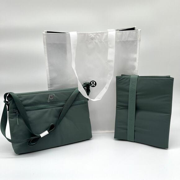LULULEMON NWOT GIFT SET Green Nylon Crossbody Bag, Diaper Pad, and Shopping Bag - Picture 3 of 10